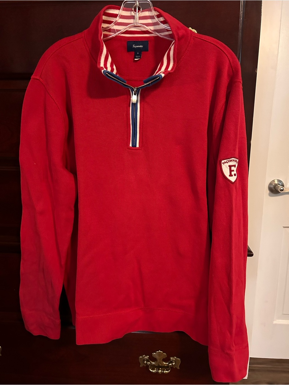 Faconnable Red Half-Zip Sweater with Striped Collar